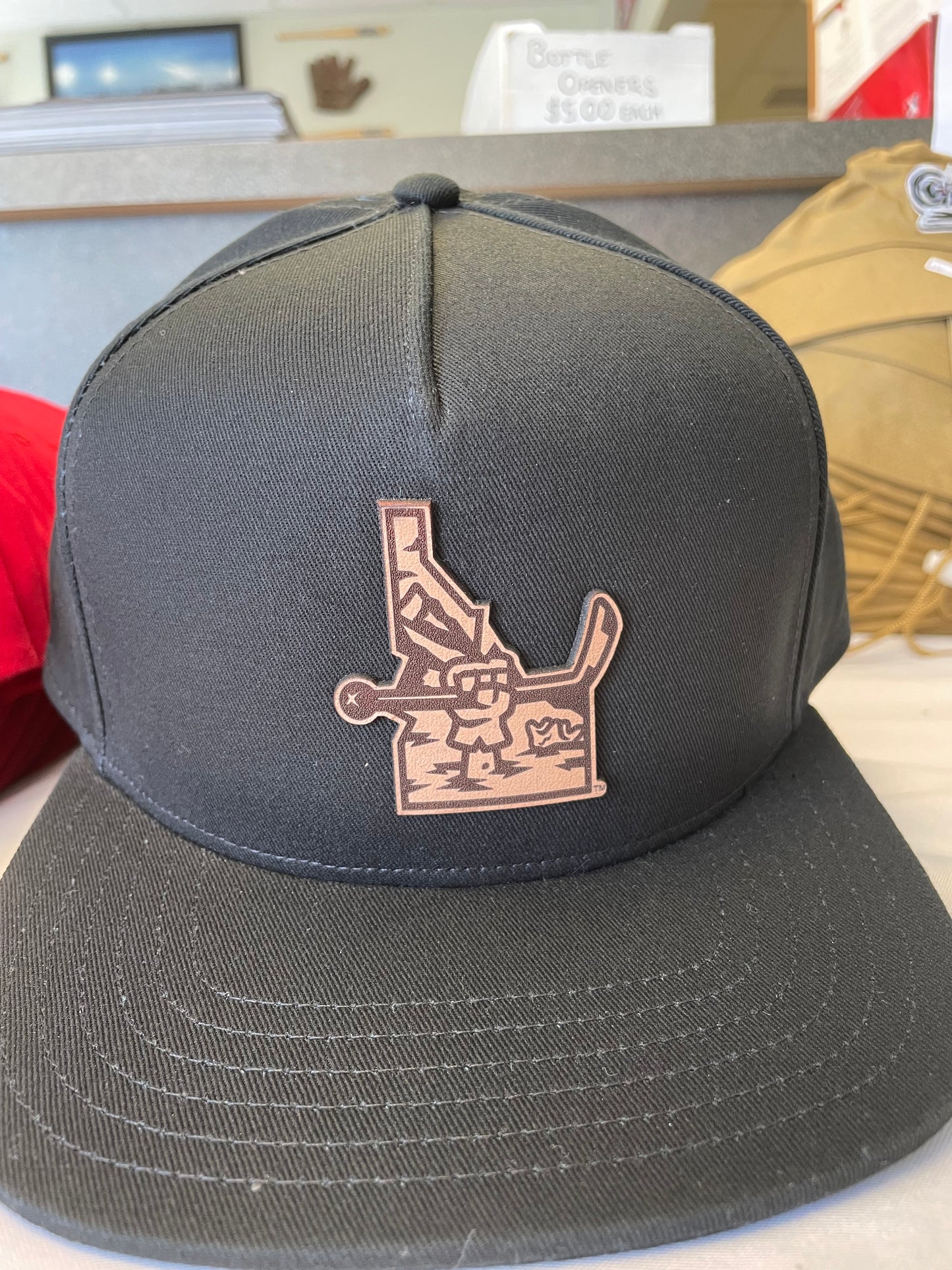 Leather Patch Black Snapback - Idaho Logo