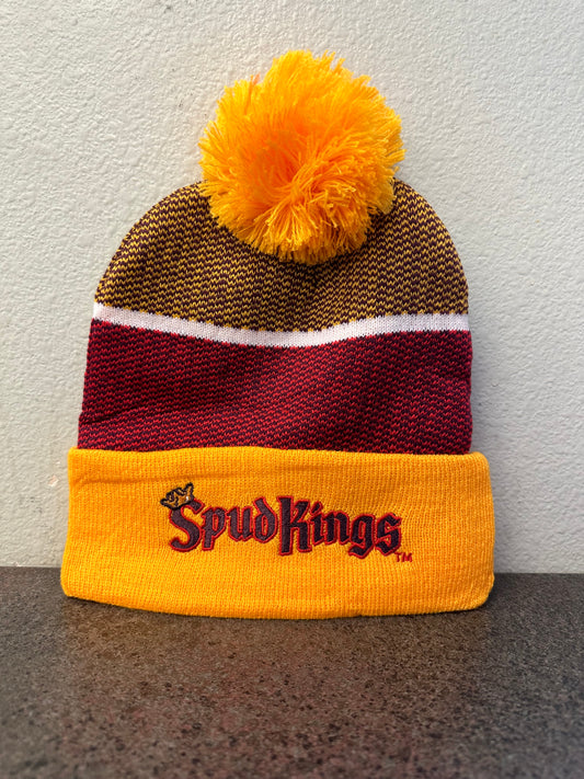 Knitted Red and Gold Pom Beanie