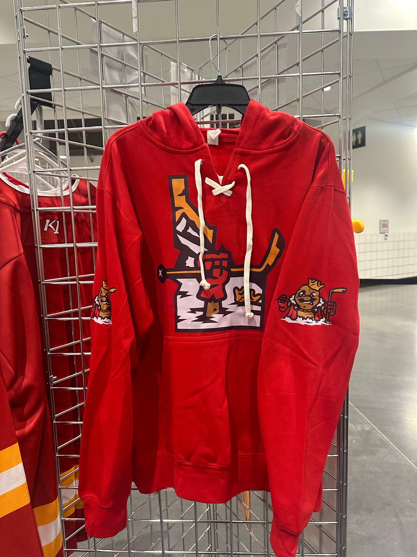 Red Hockey Lace Up Hoodie